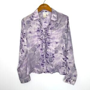 Victoria Soie Blouse‎ Size 16 Purple Button with Tie Top Silk